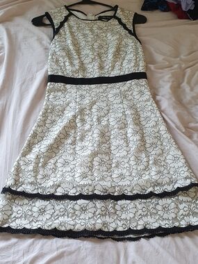 Beautiful Little White Lace Dress with Black Trim